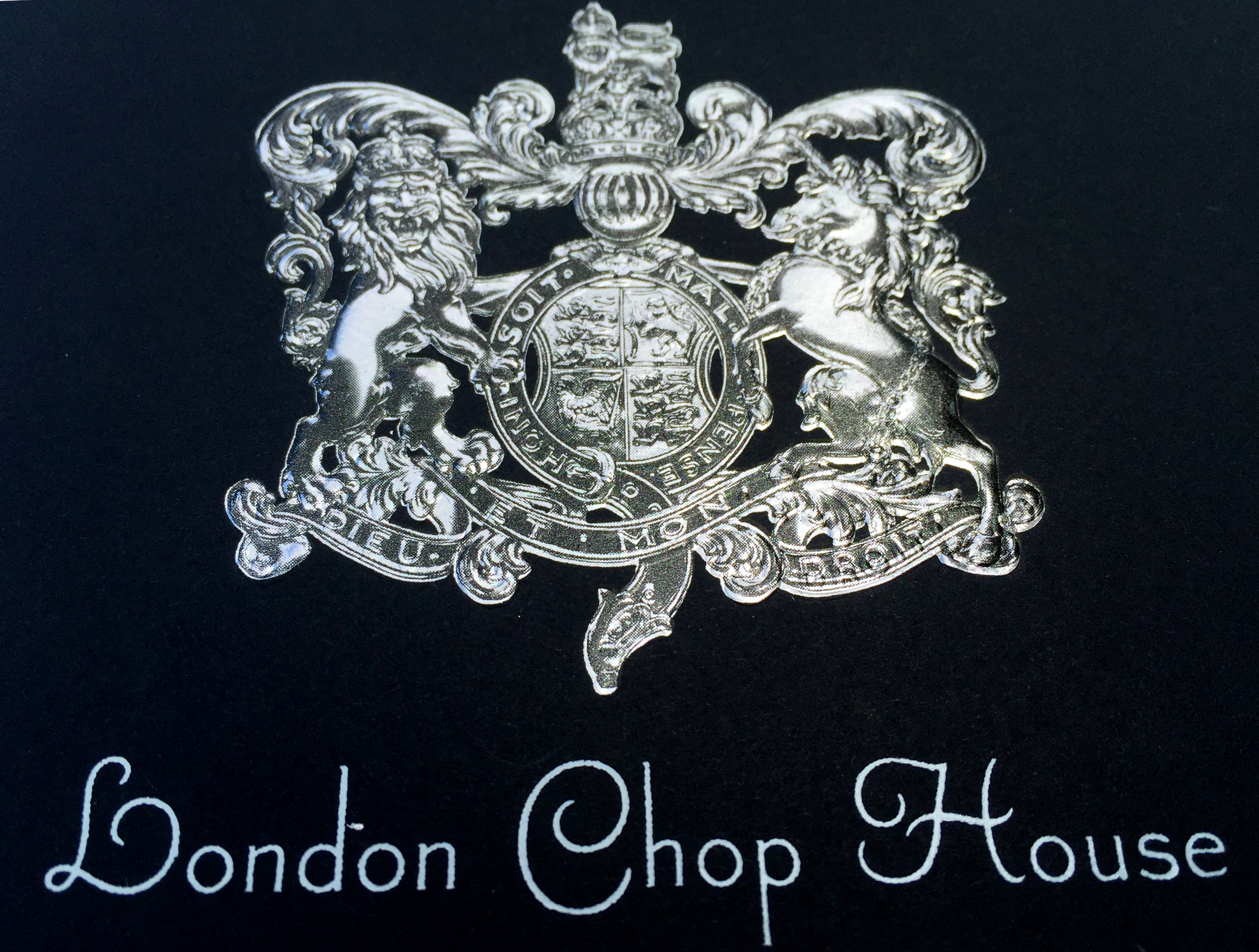 Embossed foil stamp for London Chop House menu.